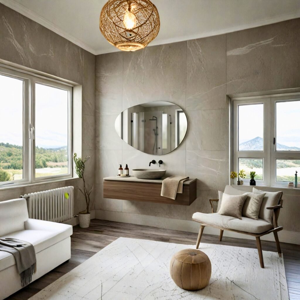 Espejo Beni asimétrico decorativo en living moderno