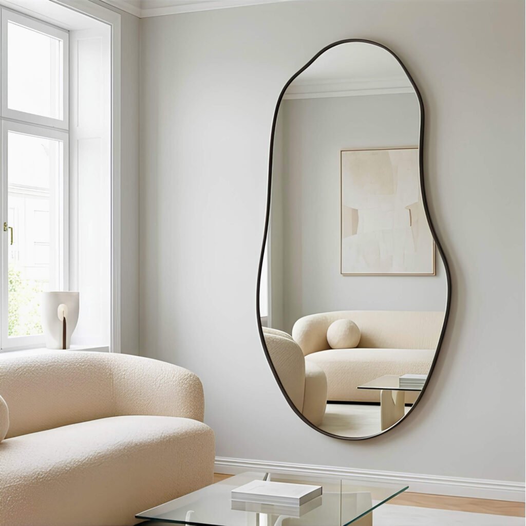 Espejo Gea asimétrico negro decorativo para living o dormitorio