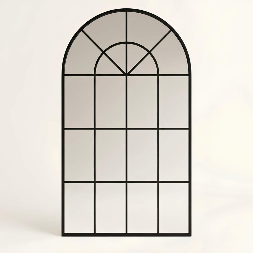 Espejo capilla con marco de línea hierro negro para living estilo industrial