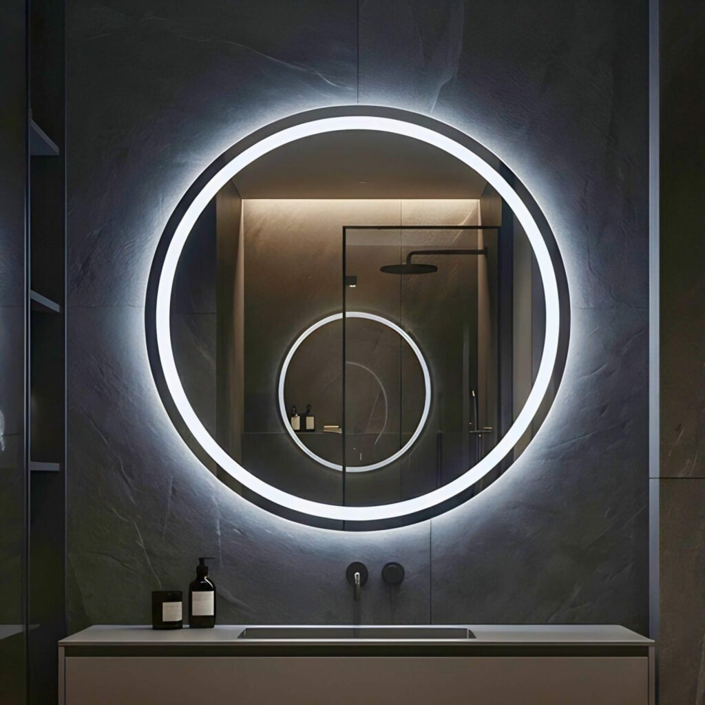 Espejo circular LED con sensor touch y dimmer regulable para baño moderno