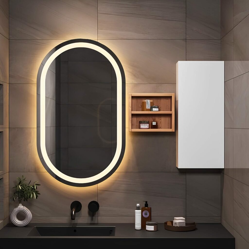 Espejo ovalado LED con sensor touch y dimmer regulable para baño moderno