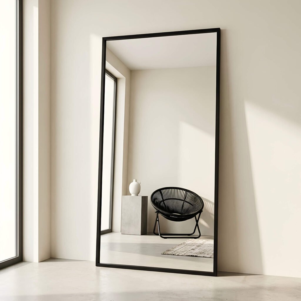Espejo rectangular con marco de línea hierro negro para dormitorio moderno