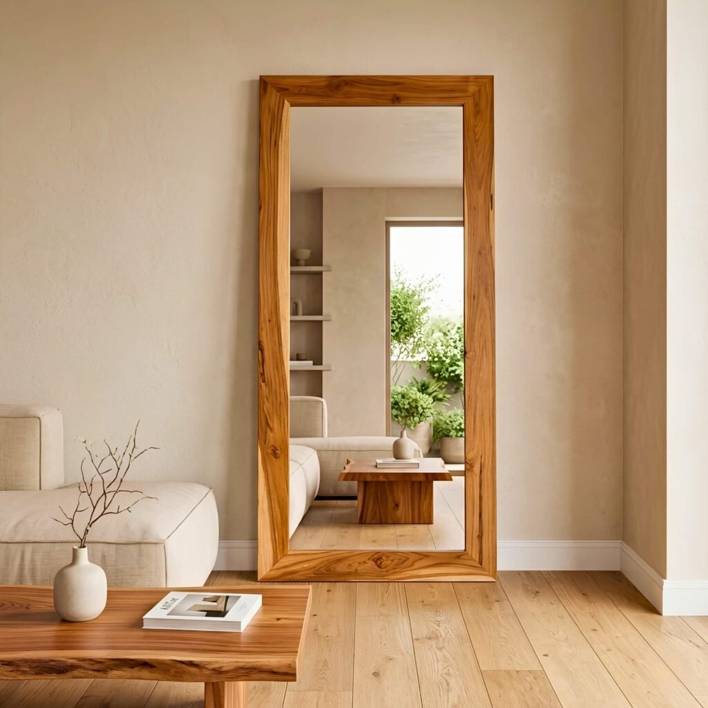 Espejo rectangular con marco de madera premium Petiribí para dormitorio moderno