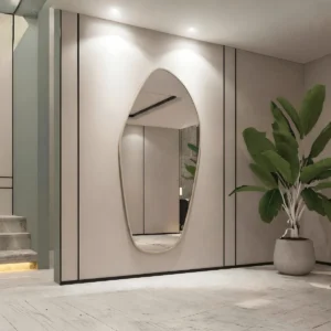 Espejo asimétrico de pared con marco PVC estándar beige