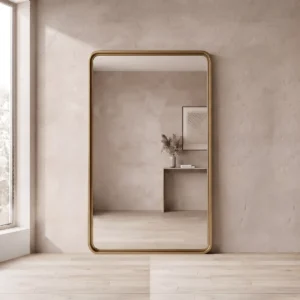 Espejo rectangular con marco símil hierro invertido oro