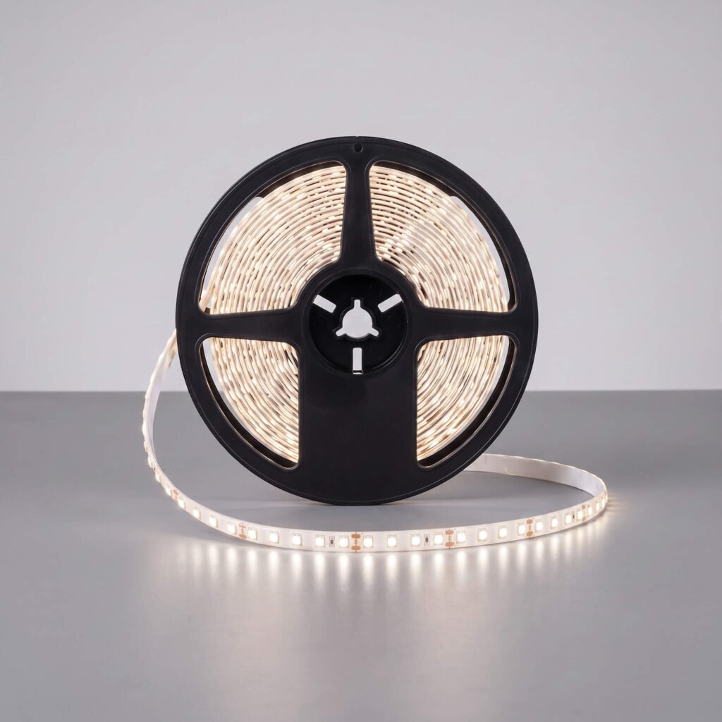 Tira LED fija 12V neutra de 120 LED por metro en rollo de 5 metros